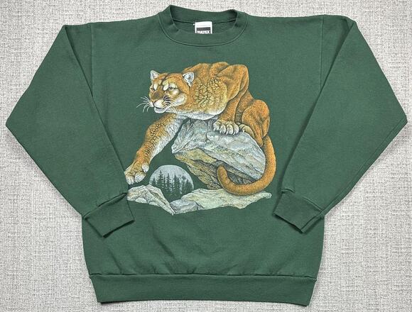Tultex Other - Vintage Cougar Wildlife Sweatshirt Adult XL Green Tultex Pullover Made USA 90s